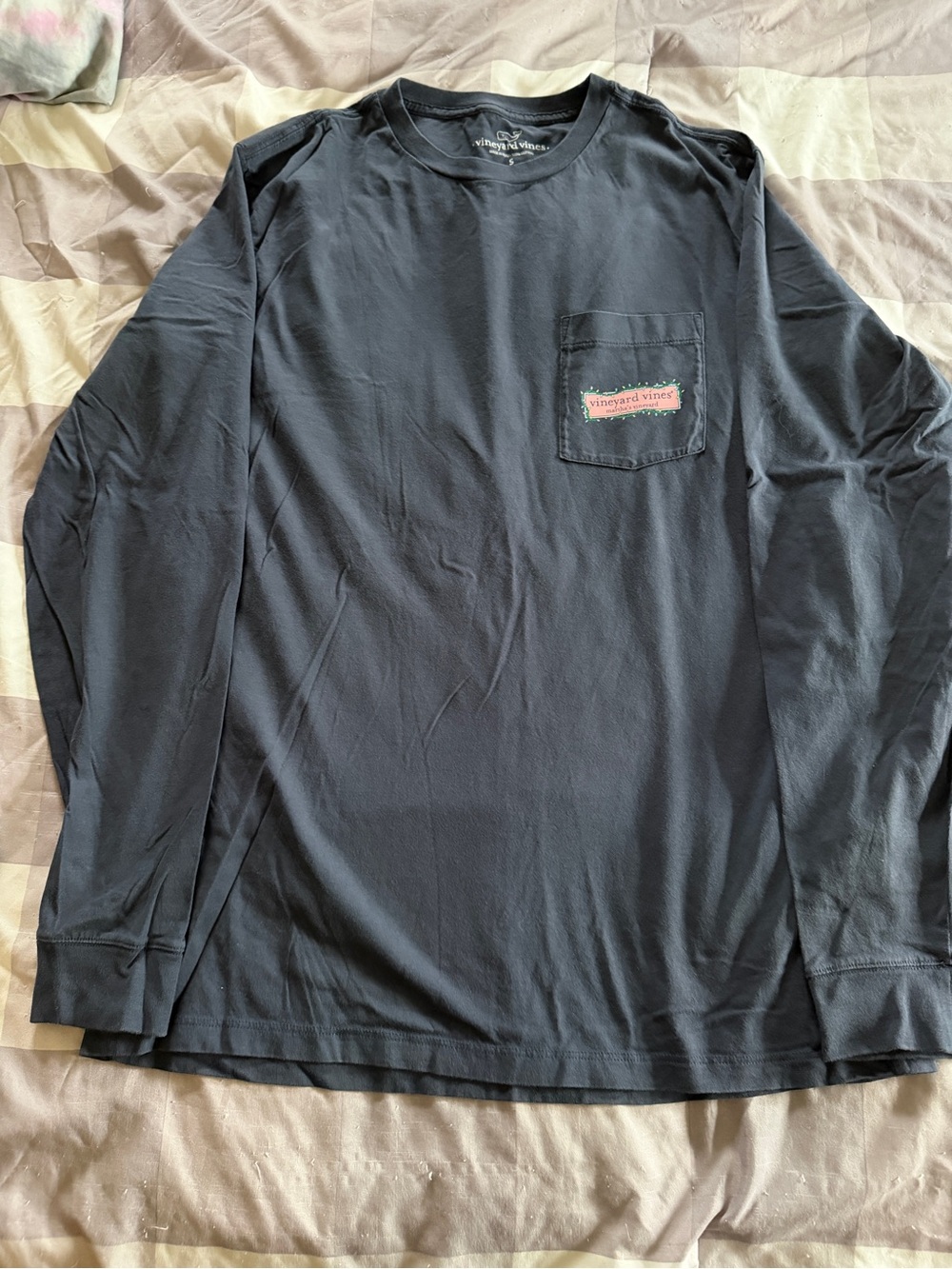 Vineyard Vines Black Long-Sleeve Pocket Tee with Logo Patch